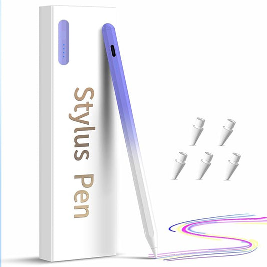 Stylus Pen for iPad,(2018-2026) Fast Charge with Tilt Sensitivity & Palm Rejection Compatible with iPad Pro 11"/12.9", iPad mini 5/6, iPad Air 3/4/5, iPad 6/7/8/9/10 (White Purple)