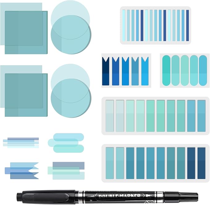 1100 Sheets Transparent Sticky Notes, Clear Waterproof 3 x 3 Sticky Notes with Pen, Translucent See-Though Note Tabs for Bible Study Book Annotation Kitchen Reminder (Blue)