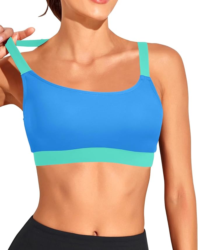 Tempt Me Women Sports Bra Bikini Tops Scoop Neck Bathing Suits Top Padded Swim Crop Tops Only