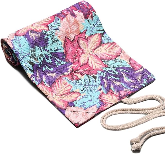 DIYOMR 12/24/36/72 Slots Pencil Wrap Pencil Rolls, Artist Colored Pencils Roll Up Bag Short Brushes Pouch Case Pencils Organizer for Drawing Coloring and Sketching, No Pencils (Maple Leaves, 12slots)