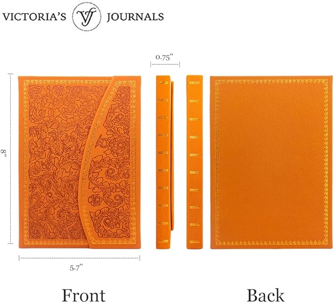 VICTORIA'S JOURNALS Magnet Journal, Carving Vintage Notebook Faux Leather Hard Cover Personal Diary Lined Pages Ribbon Bookmark, 8'' x 5.7''