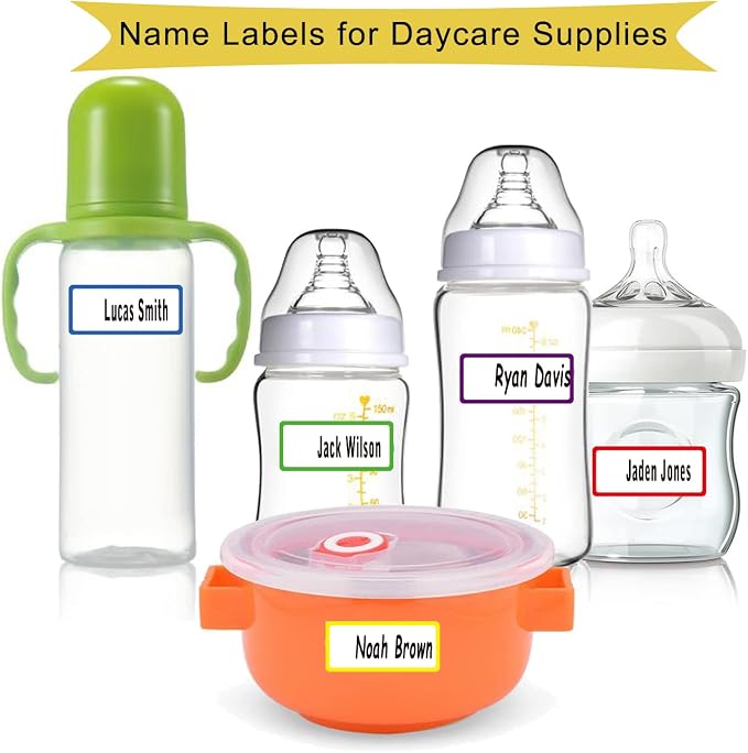 Name Labels for Kids Stuff Daycare, Waterproof Daycare Labels for Baby Bottles, Water Bottle Label, 120 PCS Kids Name Tags Stickers for School Supplies Self-Laminating, Dishwasher Safe, Personalized