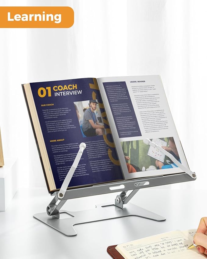 Honagu Adjustable Laptop Stand for Desk, Metal Foldable Laptop Riser, Portable Desktop Book Stand Holder, Ergonominc Computer Notebook Stand Compatible with 10-15.6” Laptops (Silver)