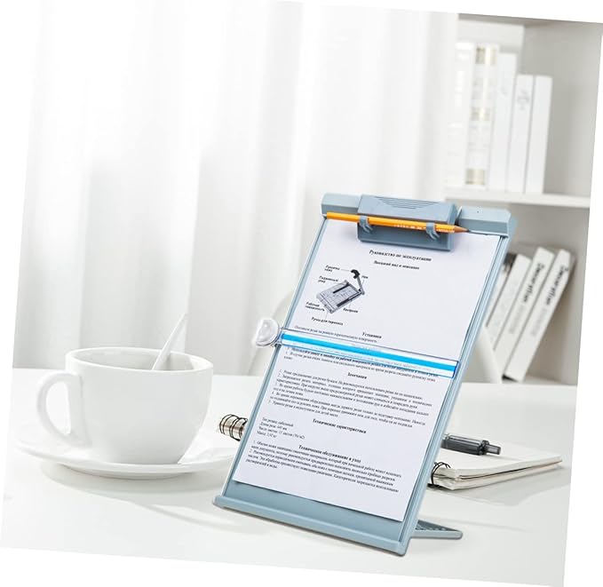 Portable Document Holder Light Grey Desktop Book Stand for Students Home Office Kitchen Library Compact Reading Rack for Books Textbooks and Files