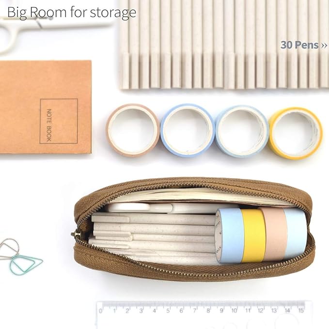 Pencil Pen Case, Canvas Pencil Pouch Big Capacity Pen Bag with Zipper Durable Stationary Storage Bag for Adult Students Officers