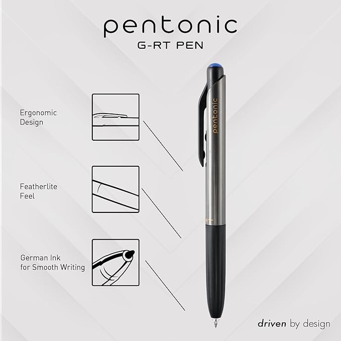 Pentonic G-RT Retractable Gel Pens, 10 Count, Blue Ink, 0.7 mm Fine Point, Smooth Writing For Journaling, Note Taking, Office & School (1002361)