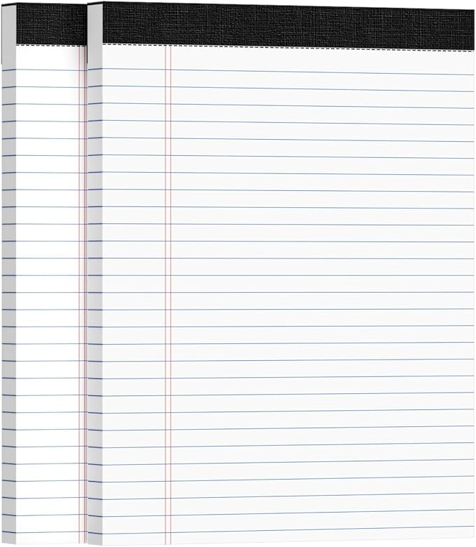 2pcs Legal Pads 8.5 x 11, Notepads 8.5 x 11 Inch, White Note Pads Clear Print Writing Pads of Paper, Memo Pads , Perforate Legal Notepads Paper , Wide Ruled Lined with Sturdy Back,50 Sheets/Pack