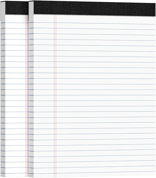 2pcs Legal Pads 8.5 x 11, Notepads 8.5 x 11 Inch, White Note Pads Clear Print Writing Pads of Paper, Memo Pads , Perforate Legal Notepads Paper , Wide Ruled Lined with Sturdy Back,50 Sheets/Pack