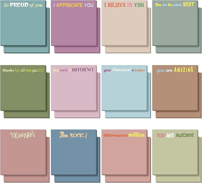 Yinder 24 Pcs Inspirational Sticky Notes Cute Motivational Sticky Notes Pad End of Year Employee Appreciation Gifts Bulk for Teacher Nurse Coworkers Office Supplies 3 x 3'' (Thank You,Morandi Color)