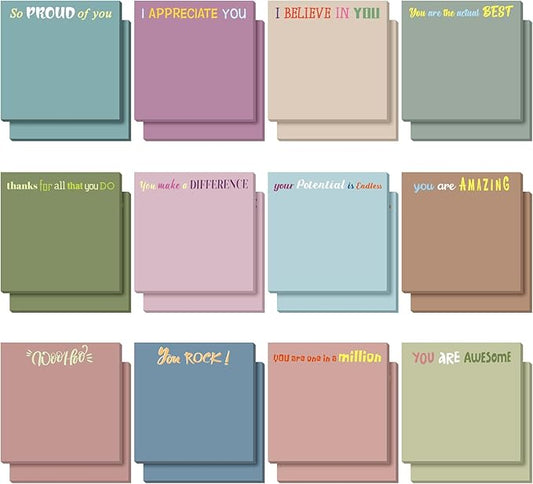 Yinder 24 Pcs Inspirational Sticky Notes Cute Motivational Sticky Notes Pad End of Year Employee Appreciation Gifts Bulk for Teacher Nurse Coworkers Office Supplies 3 x 3'' (Thank You,Morandi Color)