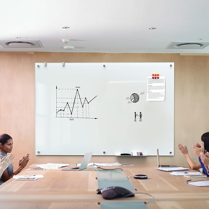 MaxGear Glass Whiteboard 72 x 48 Inch, Large Tempered Glass Dry Erase Board 6 x 4 ft, Frameless Wall Mounted Magnetic Whiteboard for Office, Conference Room, Classroom, Team Collaboration
