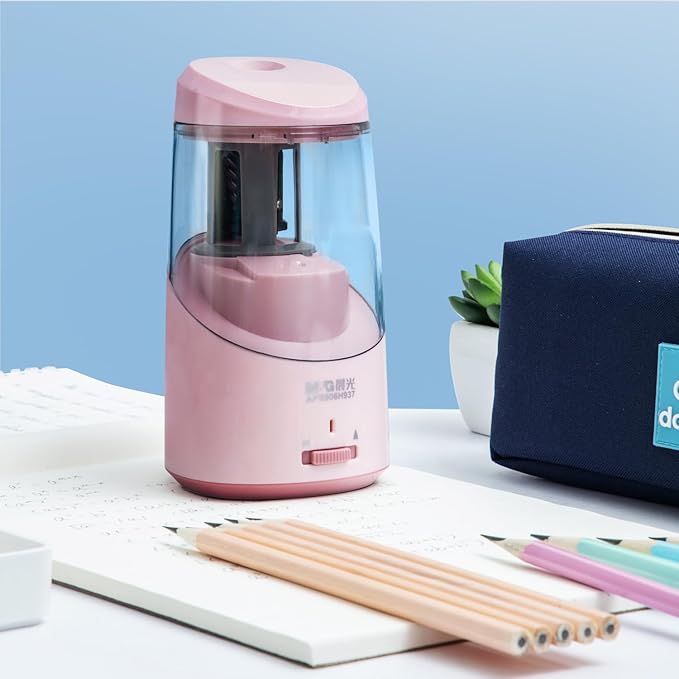 M&G Pink Electric Pencil Sharpener, Portable Automatic Pencil Sharpener for Colored Pencils, Auto Stop, Super Sharp & Fast, USB Operated for 6-8mm Pencils for Kids, School, Office, Home (Pink)