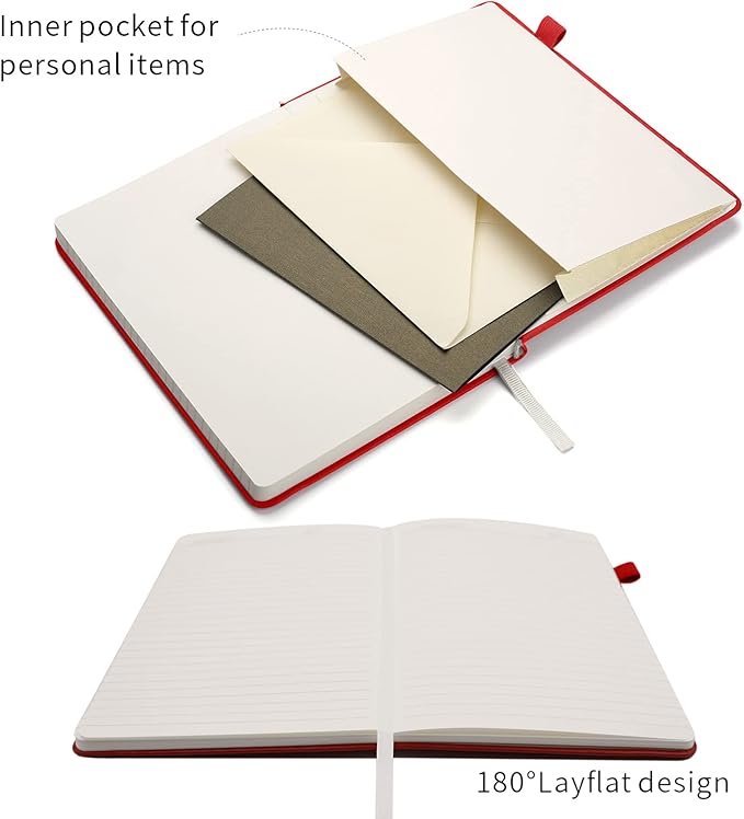 Lined Journal Notebooks with Pen Loop, Hardcover Notebook Journal for Work, 100Gsm Premium Thick Paper with Inner Pocket, Medium 5.7''''x8.4'''', ?bright Red, Ruled, 1 Pack