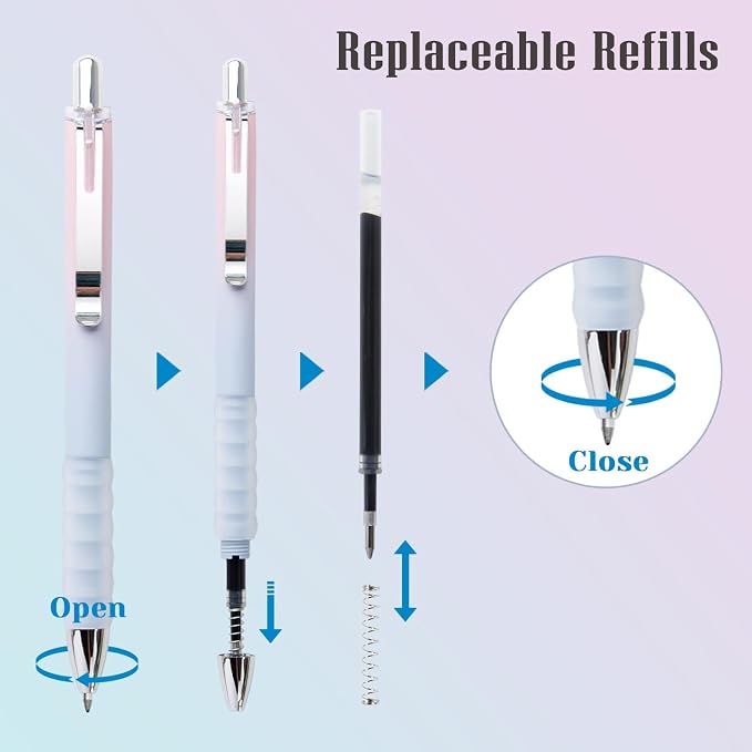 Aisibeiger Gel Pens Fine Point 0.7mm Black Ink Gel Pen Retractable Cute Pens for Smooth Writing School Office Supplies, Pack of 18