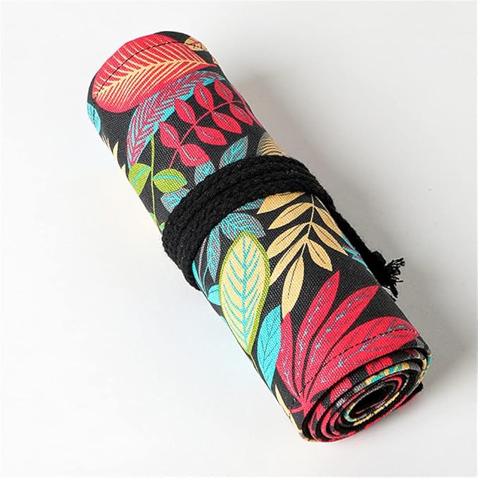 DIYOMR 24/36/72 Slots Pencil Wrap Pencil Rolls, Artist Colored Pencils Roll Up Bag Short Brushes Pouch Case Pencils Organizer for Drawing Coloring and Sketching (Colorful Leaves, 36slots)