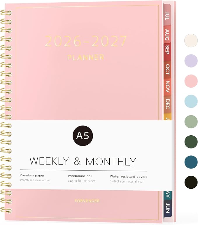 Forvencer Academic Planner 2026-2027, Weekly & Monthly Calendar Planner, July 2026-June 2027, 6" X 8", Daily Agenda Book, Flexible Cover Notebook, College School Teacher Student Organizer A5, Pink