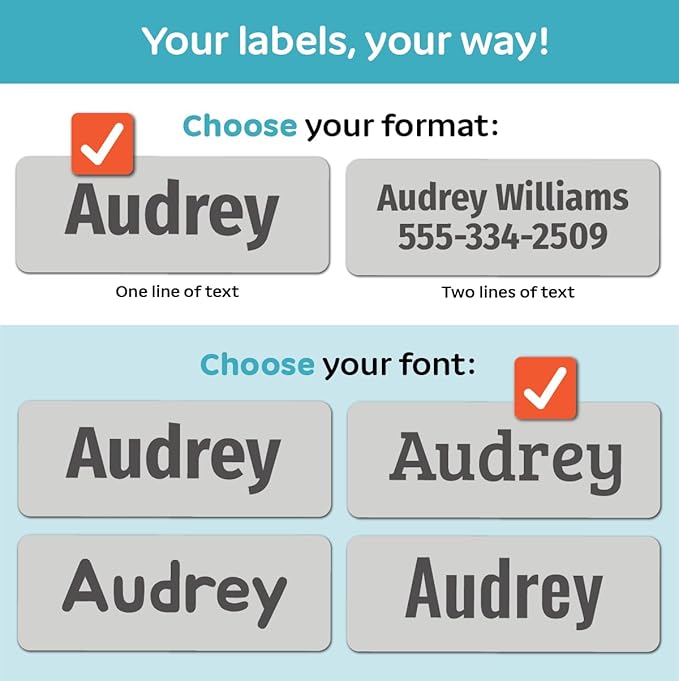Kids Personalized Name Labels for School, Camp, Daycare (128 Labels) Custom Peel and Stick Waterproof Name Tags Stickers for Water Bottles, Lunch Boxes, Clothing, School Supplies (Neutral Colors)