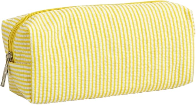 Cute Large Capacity Pencil Case | Aesthetic Striped Pencil Pouch for Office Supplies Organizer (Yellow)