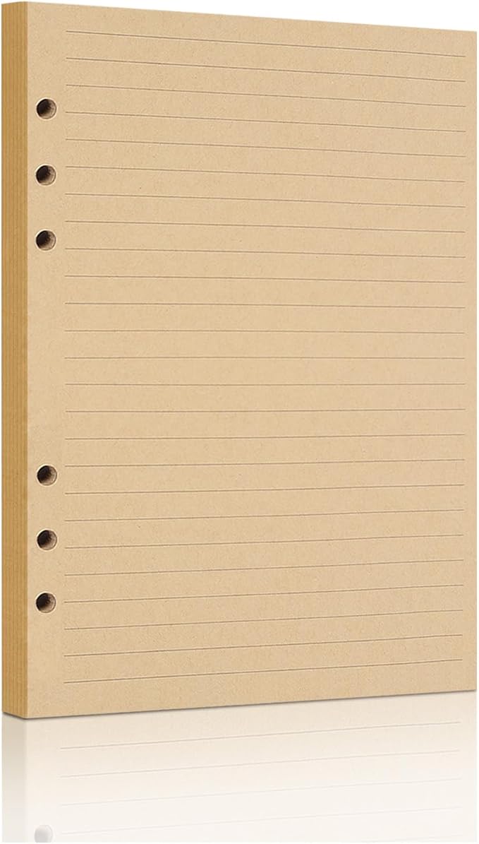 Vintage Kraft Paper - A5 Lined Flipchart Refill, 80 Sheets (160 Pages) for 6-Ring Binders, Journal, Notebook, Diary