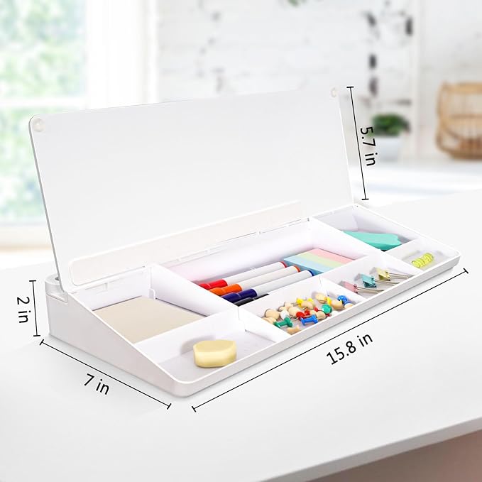 DOLLAR BOSS Glass Desk Whiteboard Calendar Small Dry Erase Board Desktop White Board with Storage Drawer Computer Keyboard Stand Desk Organizer, Colorful Weekly Calendar, White