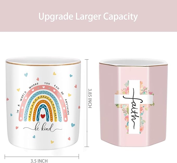Pen Holder, Ceramic Durable Pencil Cup for Desk， Simple&Modern Style Makeup Organizer, Cute Multifunctional Office Supplies for Home, Kids and School, Rainbow Pattern