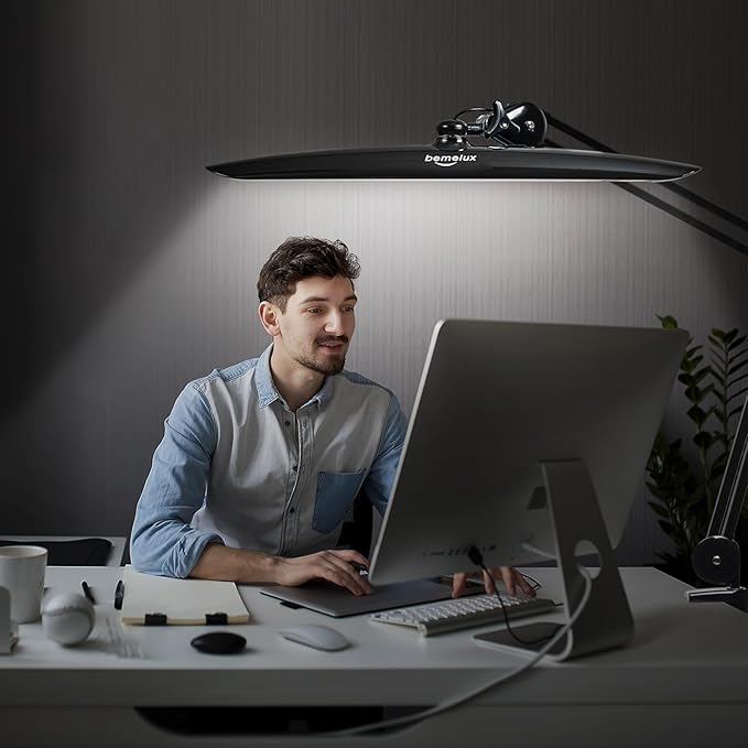 20 Inch LED Desk Lamp with Clamp, 20W 2200 Lumens, 4 Bightness Levels 3 Color Temperatures, Eye-Caring Working Reading Lamp(White, CCT)