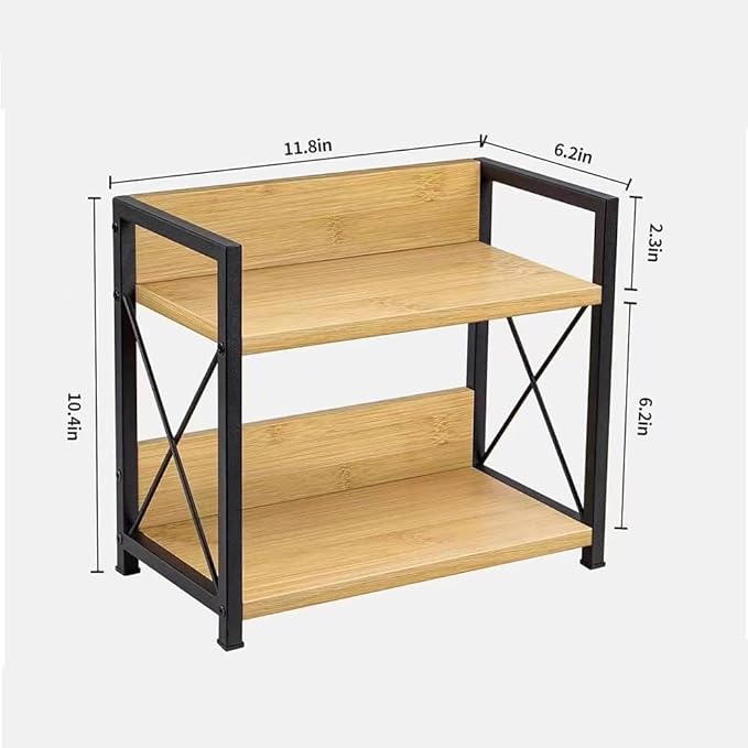 Office Desk Shelf Organizer, Wood Desktop Bookshelf Supplies Storage Rack, Shelf for Top of Desk and Dresser and Cubicle Decor Aesthetic Bookshelf (Brown, Small 12.9" Lx6.3 Wx10.2 H)