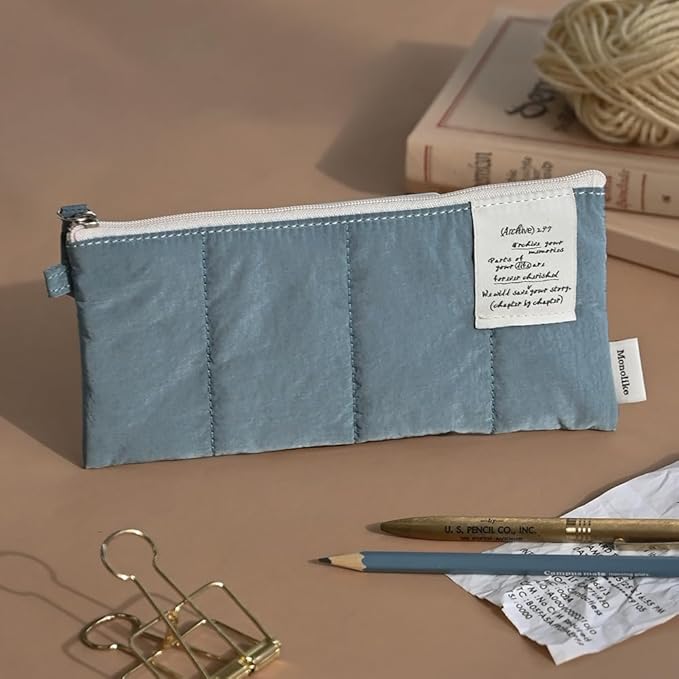 Monolike Archive247 Cushion Pencil Case, 02. Indie Blue - Pencil Pouch, Portable Pencil Bag, Pencil Case, Office Pouch case, Cushion, Soft, Vintage