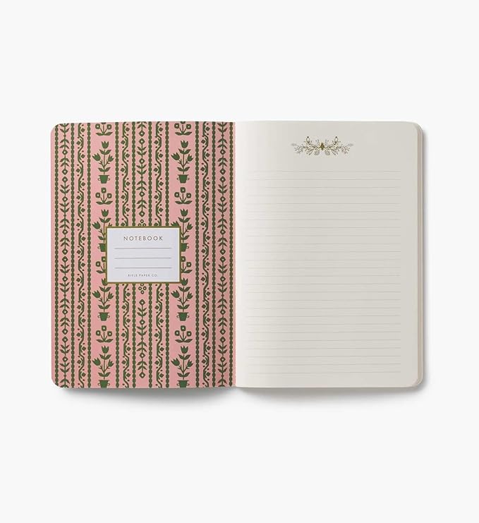 RIFLE PAPER CO. Assorted Set of 3 Jane Austen Notebooks, 8.5" L x 6" W, Set Of 3, 64 Ruled Pages With Gold Ink, Full-Color Die-Cut Canvas Cover With White Text Paper Interior