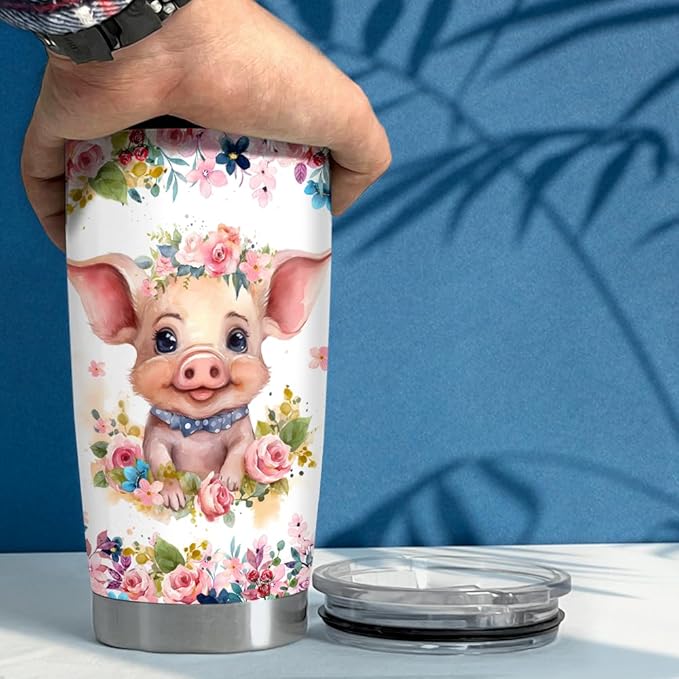 SANDJEST Pig Tumbler 20oz Stainless Steel Insulated Tumblers Coffee Travel Mug Cup Gift for Girls Teen Gifts for Birthday Christmas