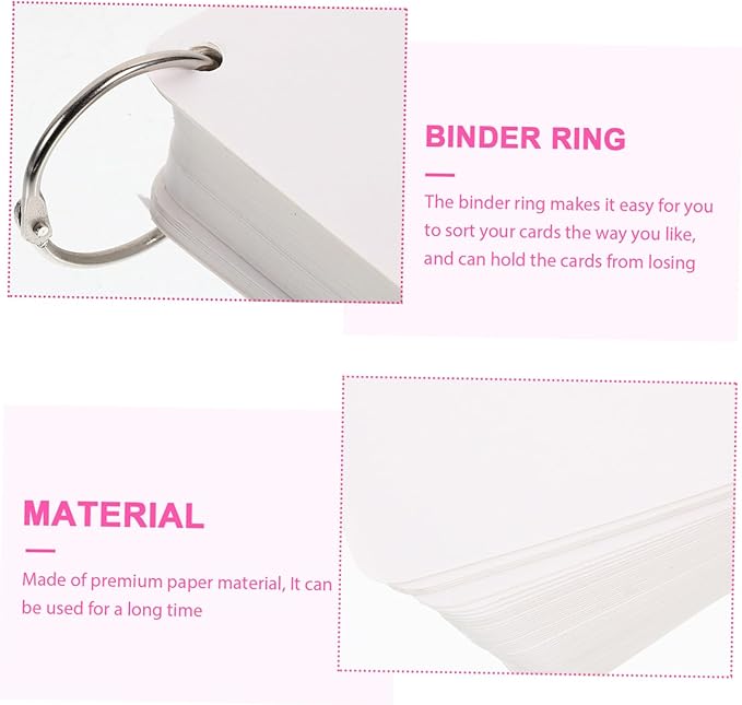 STOBOK Blank Flash Cards with Binder Rings Pre-hole Punched Notecards for Studying Note-taking and Daily Planning and Lightweight Multipurpose Notecards