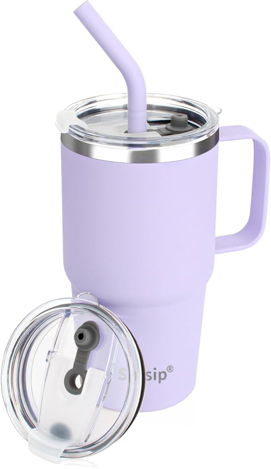Sursip Insulated Coffee Mug with Handle and Lid, 24 oz Double Wall Vacuum Travel Thermal Coffee Tumbler with Straw for Home, Office & Outdoor Stainless Steel Coffee Cup - BPA Free(Lilac-1 Pack)
