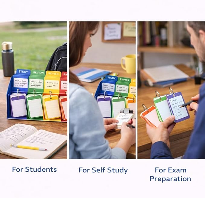 500-Page Study Flashcards with Tabs, 5-Section Color-Coded Study Card Organizer with Dividers & Metal Rings for Students, Self-Study and Exam Preparation Flashcard System + Annotation Kit (Plus Set)