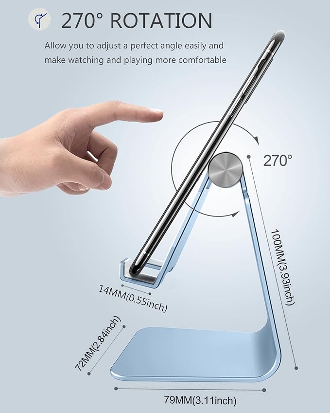 CreaDream Adjustable Cell Phone Stand, Phone Stand, Cradle, Dock, Holder, Aluminum Desktop Stand Compatible with Phone 13 12 Pro Max Charging, Accessories Desk, All Mobile Phones, Sierra Blue