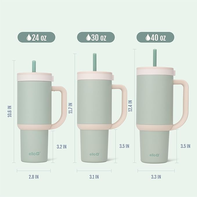 Ello Oasis 30 oz Tumbler with Handle & Retracting Straw | Reusable Insulated Stainless Steel Cup 100% Leakproof, Gifts for Teens Women Men | Keeps cold for 24 Hours, Cup Holder Friendly, Pistachio
