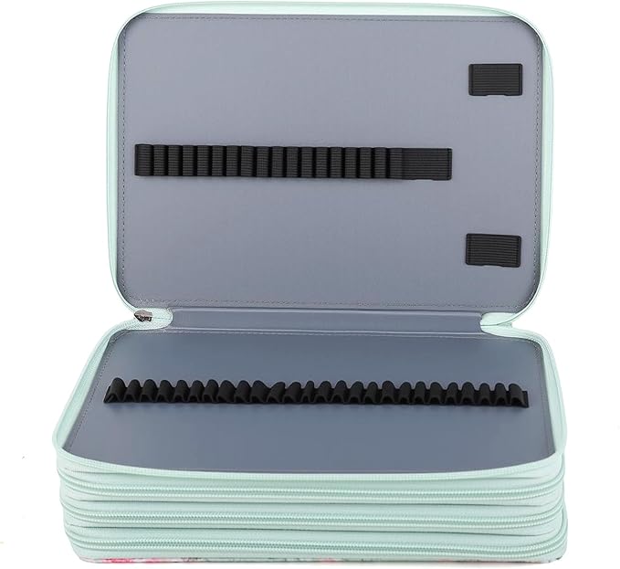 Vomgomfom 200 Slots Pencil Bag, 4-Layer Zipper Portable Art Supply Organizer, PU Leather Large Capacity Colored Pencil Case with Handle for 200 Watercolor Pens, Gel Pens (Green)