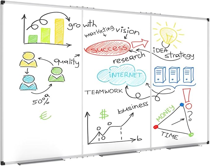 XBoard Magnetic Whiteboard 72 x 40 Inch | Foldable Dry Erase Board with Aluminium Frame & Marker Tray 6' x 3' | Wall Mounted