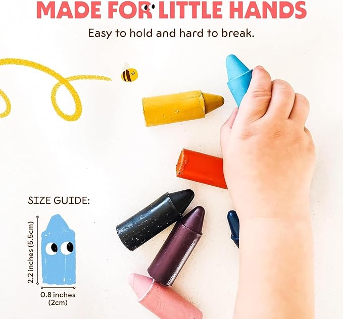 Honeysticks 100% Pure Beeswax Crayons (12 Pack) - Non Toxic Crayons for Toddlers 1-3, Safe for Baby from 1 Year Old Plus, Handmade with Natural Beeswax and Food-Grade Colors, Eco Friendly