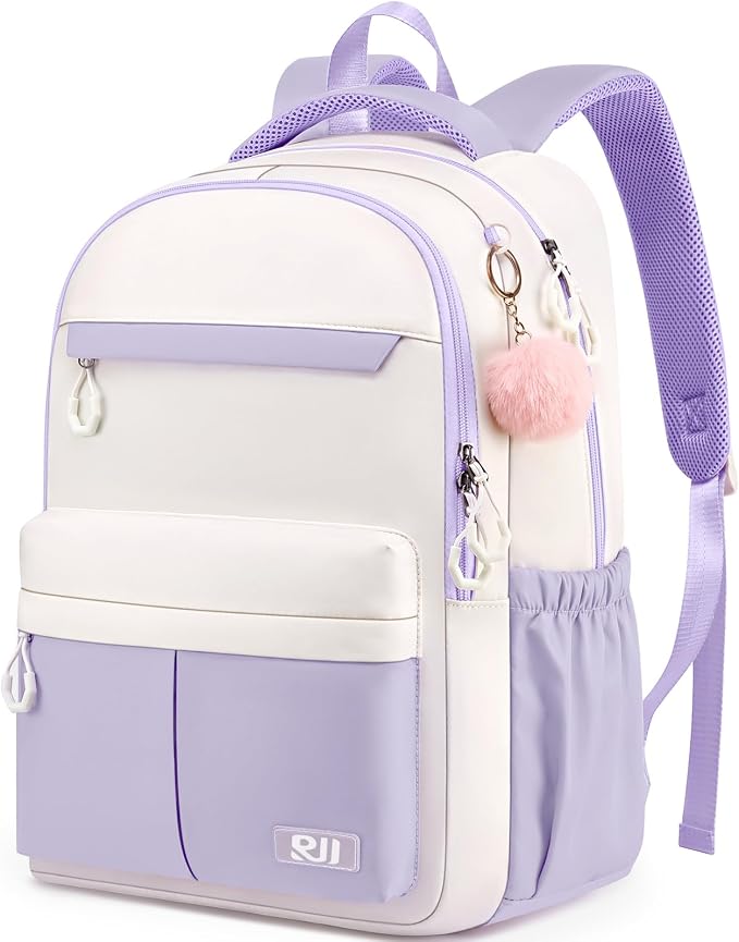 School Backpack for Teen Girls & Women, Lightweight Waterproof 15.6 Inch Laptop Backpack, High School College Travel Bookbag with Ergonomic Design, Light Purple