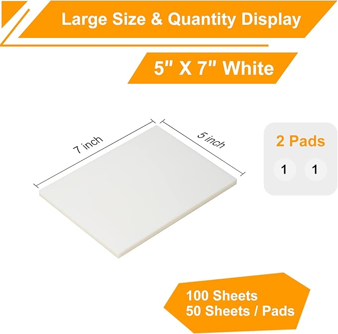 5x7 Inch Transparent Sticky Notes, 2 Pads Large Translucent Self-Adhesive Clear See Through Post Supersize Sticky Notes for Office Woman School Classroom Teacher College Supplies White Color