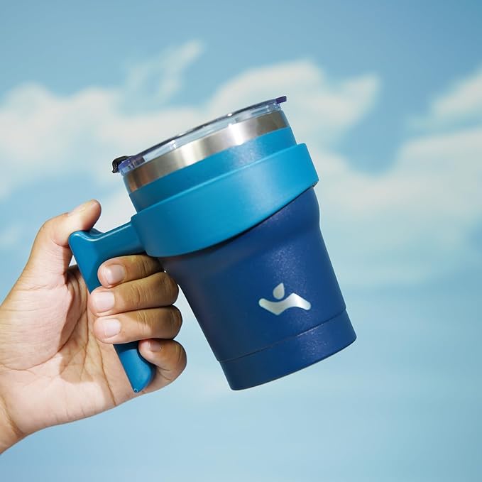 Konokyo 10 oz Tumbler with Handle and 2 Straw 2 Lid, Insulated Water Bottle Stainless Steel Vacuum Cup Reusable Travel Mug,Indigo Black