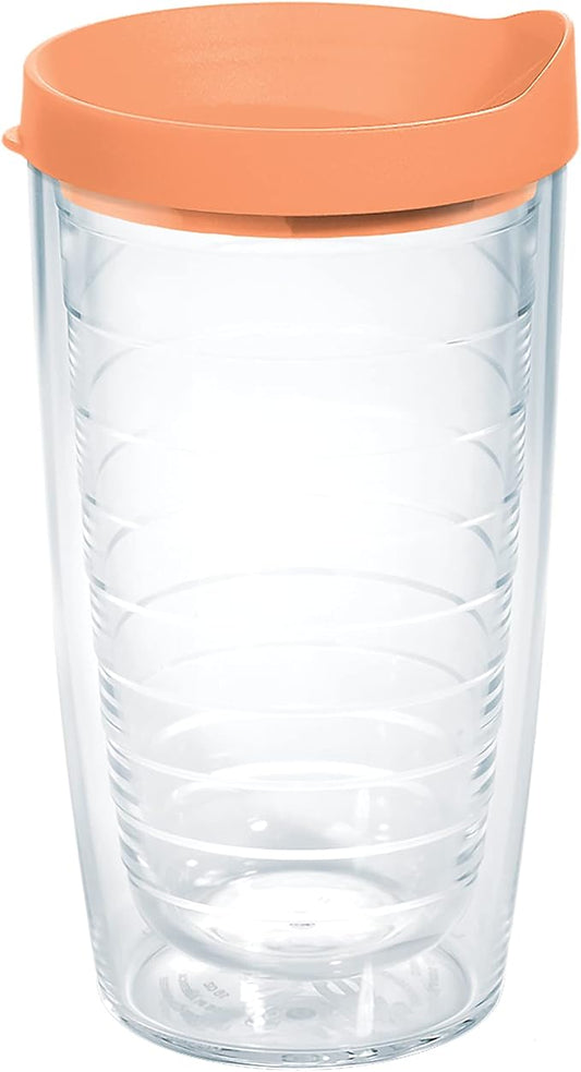 Tervis Clear & Colorful Lidded Made in USA Double Walled Insulated Tumbler Travel Cup Keeps Drinks Cold & Hot, 16oz, Citrus Sunrise Lid