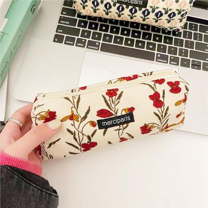 Pencil Pouch Cute Pencil Case Office Storage Bag Holder Box Organizer Aesthetic Bow Flower Pattern Makeup Pouch Cosmetic Bag for Women Girls
