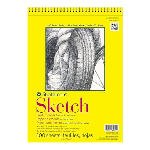 Strathmore 300 Series Sketch Paper Pad, Top Wire Bound, 11x14 inches, 100 Sheets (50lb/74g) - Artist Sketchbook for Adults and Students - Graphite, Charcoal, Pencil, Colored Pencil