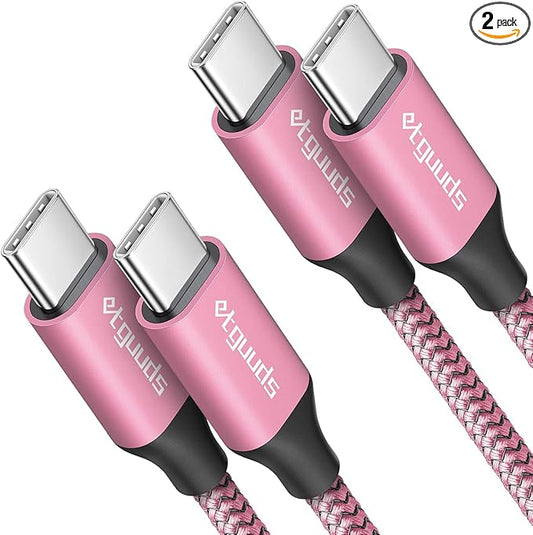 etguuds Pink USB C to USB C Cable 3ft, 2-Pack 60W USBC to USBC Cord, Type C to C Charger Cable Fast Charging for iPhone 17 16 15 Pro Max Plus Air, Samsung Galaxy S25 S24 S23, for MacBook/iPad, Pixel