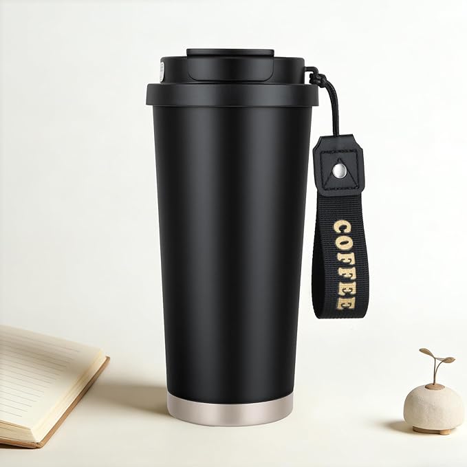 Stainless steel insulated Tumbler small and Portable leak-proof coffee mug 18oz sports water Bottle suitable for car cup holder BPA-free insulated water bottle for sports，school，travel，Classic Black