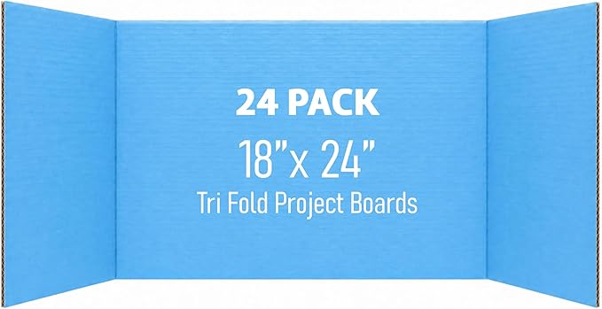 Flipside Products 18" x 48" Sky Blue Project Boards, Pack of 24, Trifold, Presentation Board, DIY Projects, Small Display, Science Fair, Classroom, Clubs, 4H, Graduation