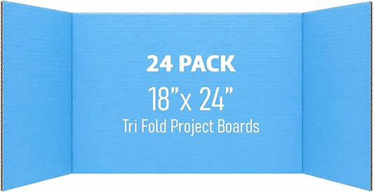 Flipside Products 18" x 48" Sky Blue Project Boards, Pack of 24, Trifold, Presentation Board, DIY Projects, Small Display, Science Fair, Classroom, Clubs, 4H, Graduation