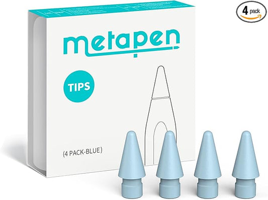 Metapen 4 Pack Tips Compatible with Apple Pencil Pro, USB-C, 2nd, 1st Gen and A8/A11/Air8/A14/D1-1:1 Original Size, Super Durable, Replacement Apple Pencil Tips, High Sensitivity iPad Pen Nibs, Blue