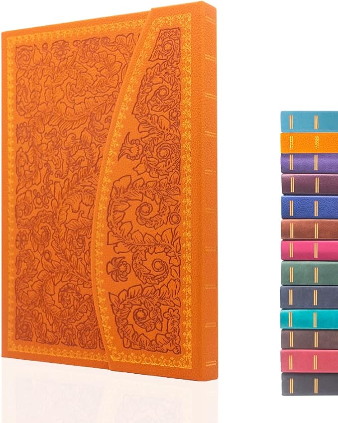 VICTORIA'S JOURNALS Magnet Journal, Carving Vintage Notebook Faux Leather Hard Cover Personal Diary Lined Pages Ribbon Bookmark, 8'' x 5.7''